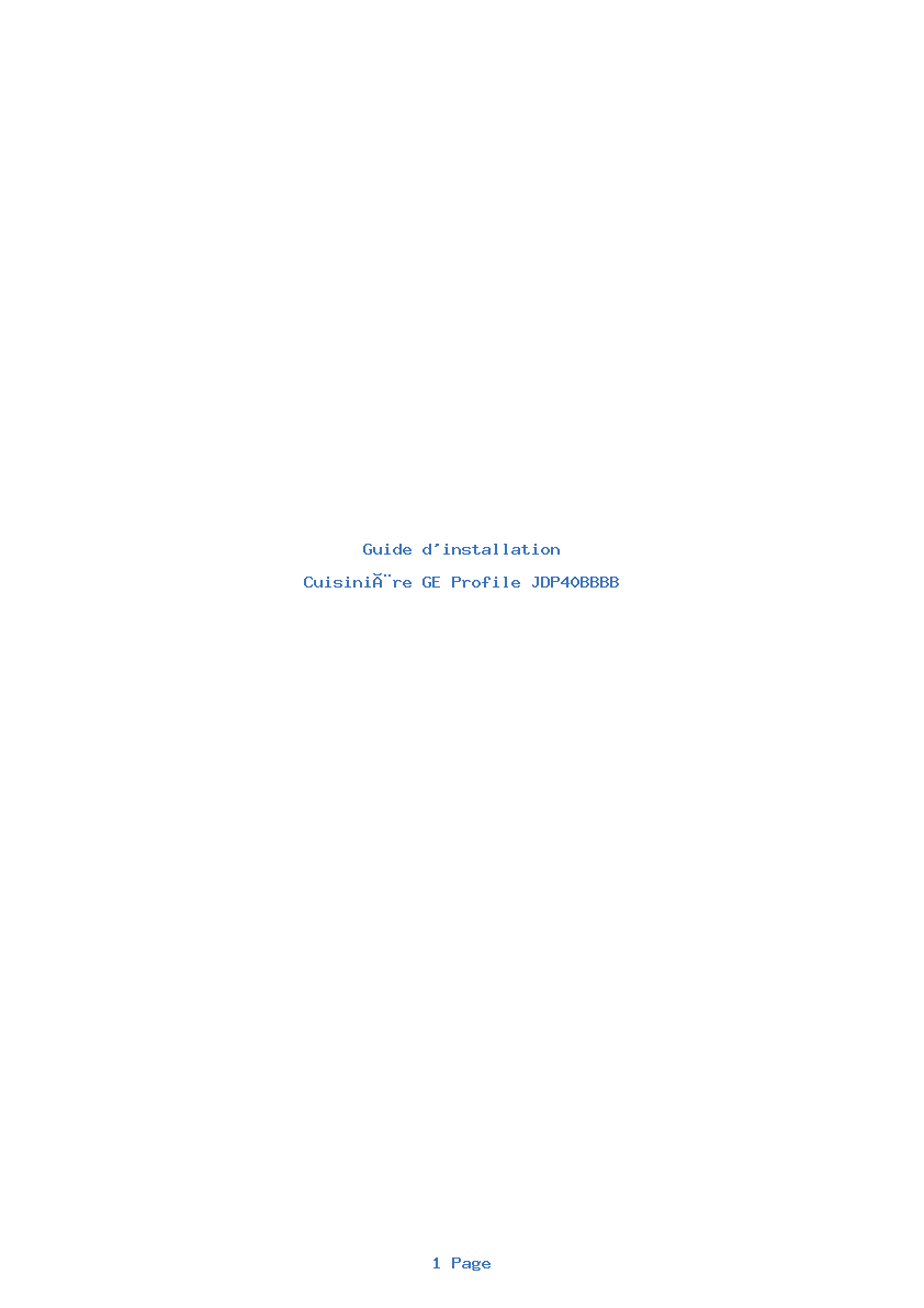 Page 1 de la notice Guide d'installation GE Profile JDP40BBBB