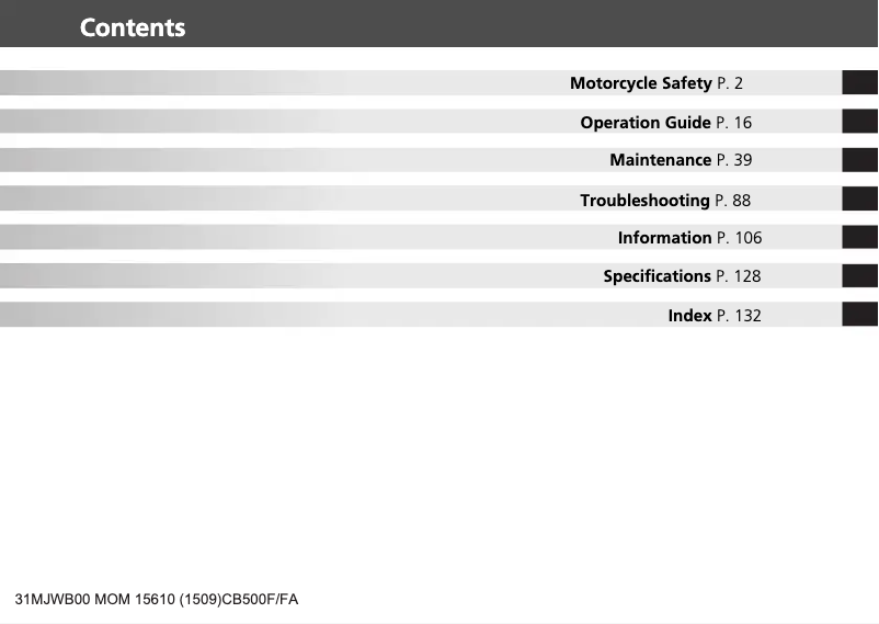 Page 1 of the manual User Manual Honda CB500F (2016)