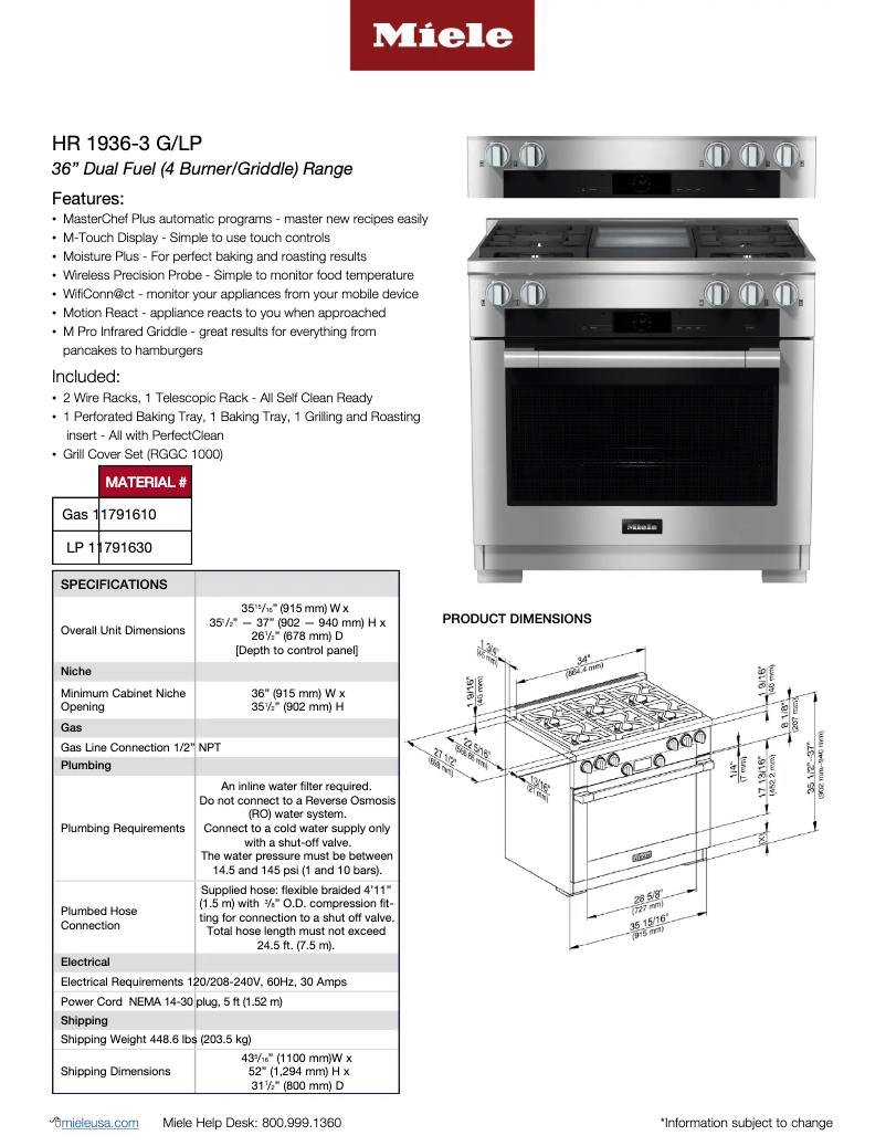 Page 1 de la notice Fiche technique Miele HR 1936-3 LP