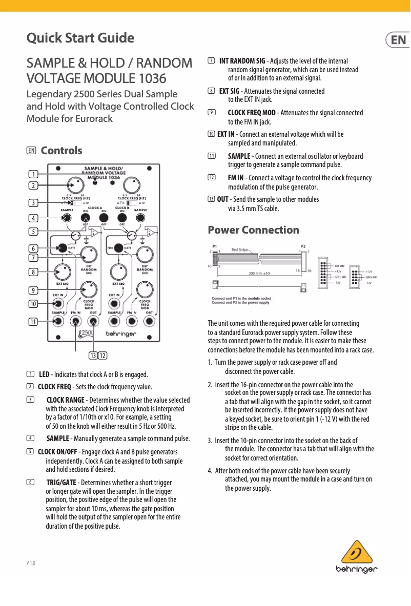 Página 1 del manual Manual de usuario Behringer Sample & Hold / Random Voltage Module 1036