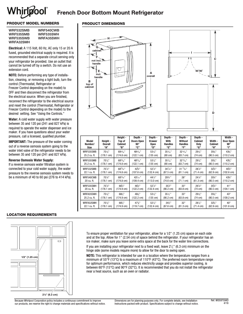 Página 1 del manual Manual de instrucciones Whirlpool WRFA35SWHZ