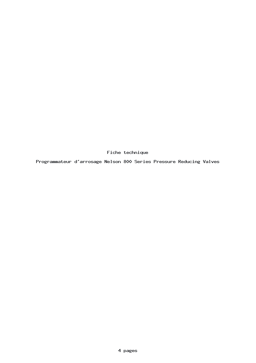 Page 1 de la notice Fiche technique Nelson 800 Series Pressure Reducing Valves