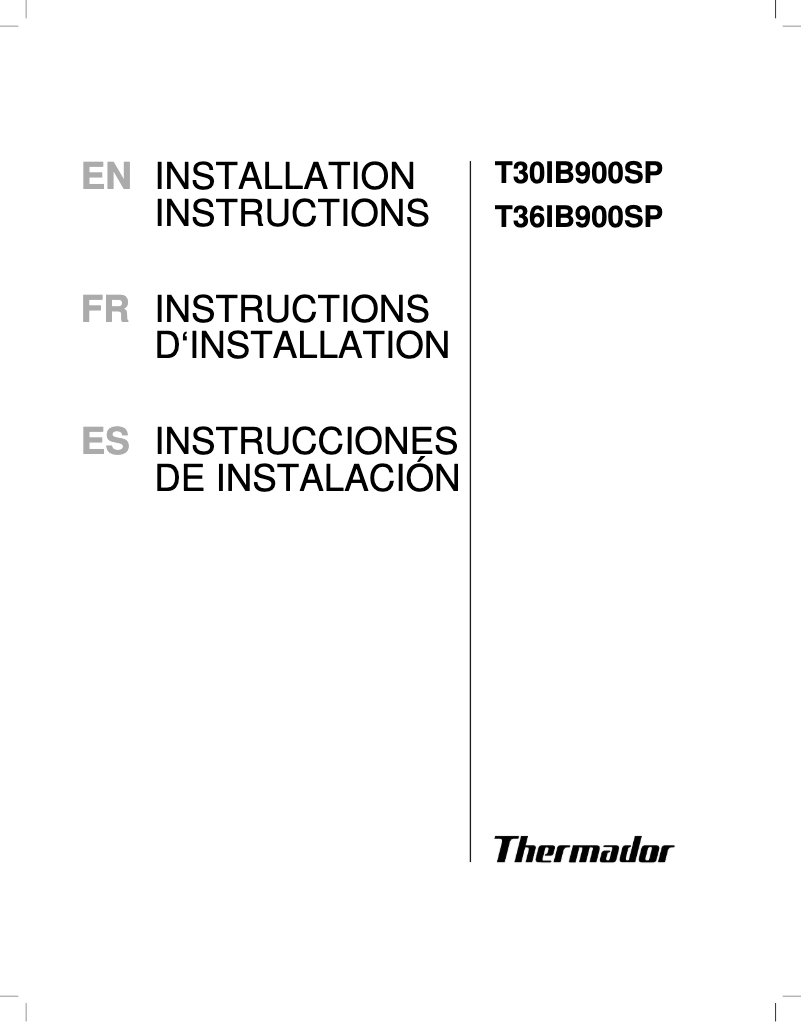 Page 1 de la notice Guide d'installation Thermador T36IB900SP