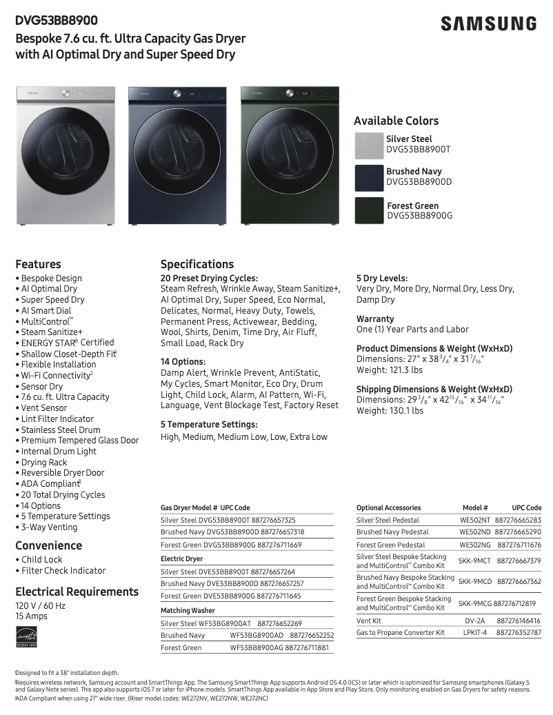 Página 1 del manual Ficha técnica Samsung DVG53BB8900T