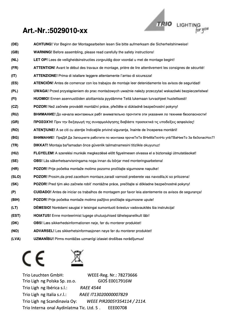 Page 1 de la notice Manuel utilisateur Trio Lighting Tajo
