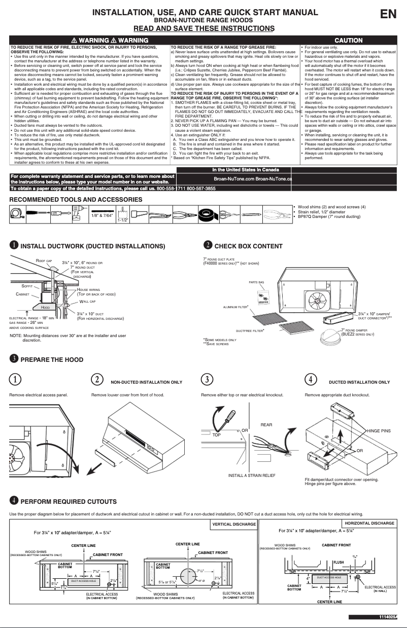 Page 1 de la notice Guide d'installation Broan 412404