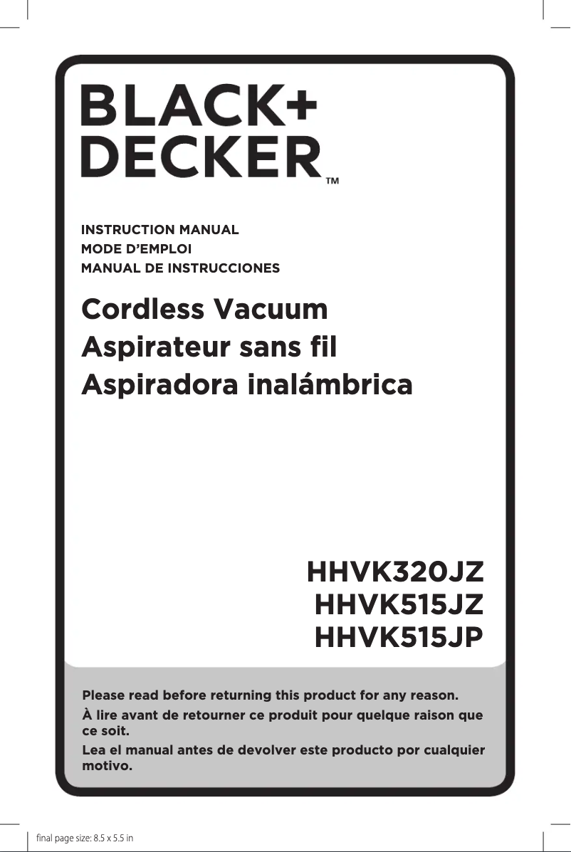 Page 1 de la notice Manuel utilisateur Black & Decker HHVK320JZ