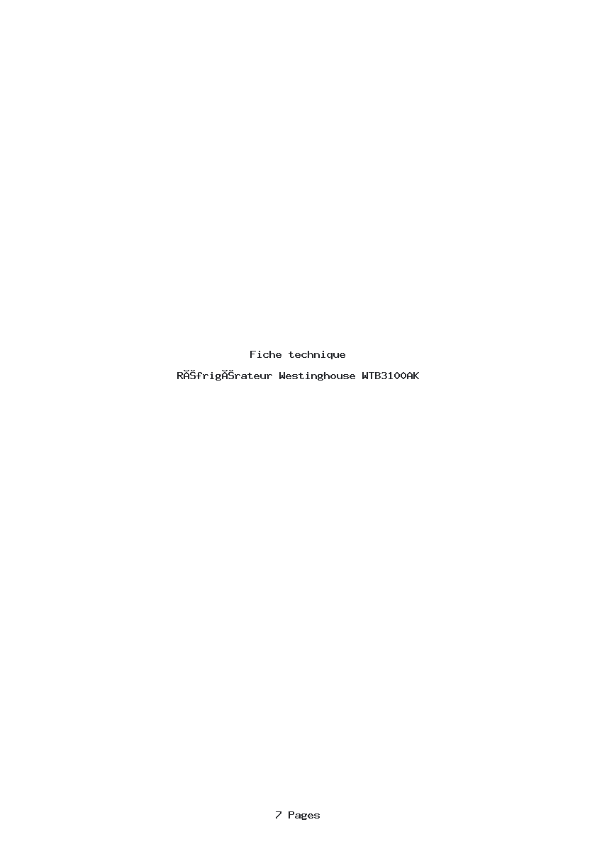 Page 1 de la notice Fiche technique Westinghouse WTB3100AK