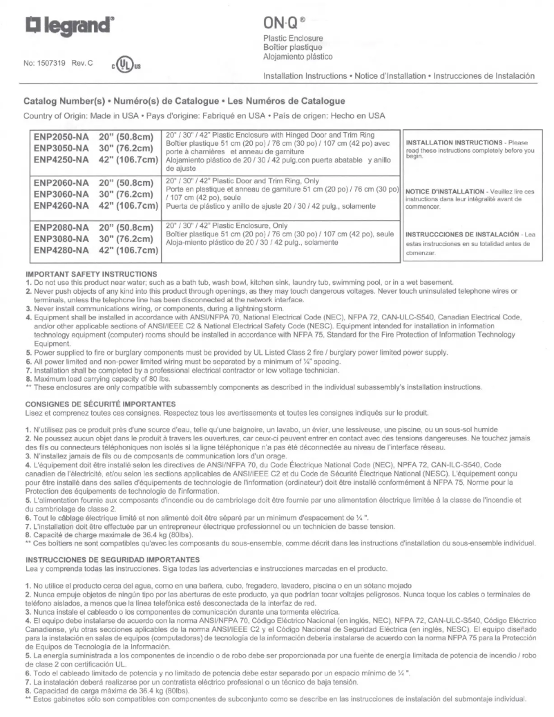 Page 1 de la notice Manuel utilisateur On-Q ENP2050-NA