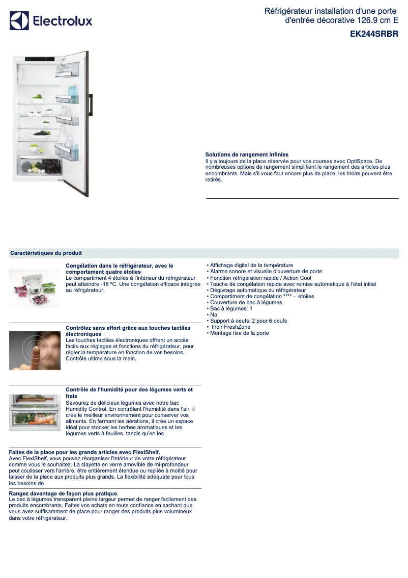 Página 1 del manual Ficha técnica Electrolux EK244SRBR