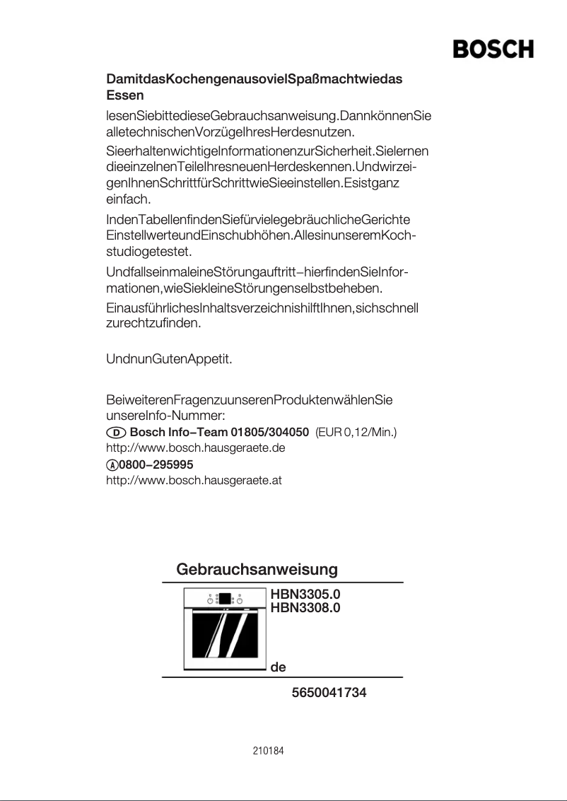 Page 1 de la notice Manuel utilisateur Bosch HBN330850