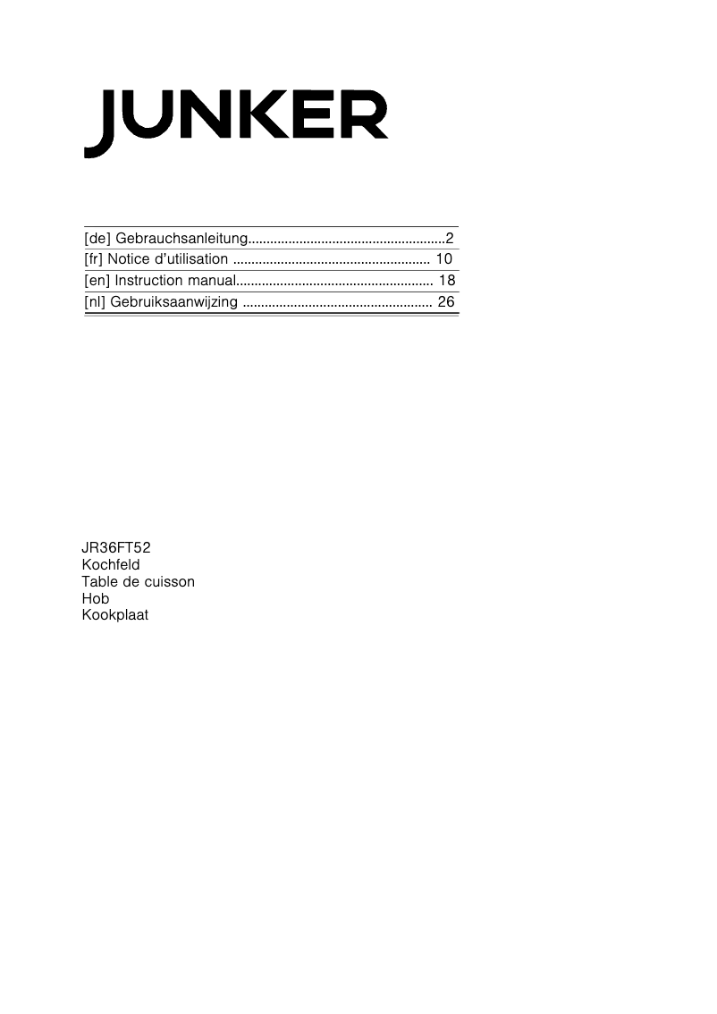 Page 1 de la notice Manuel utilisateur Junker JR36FT52