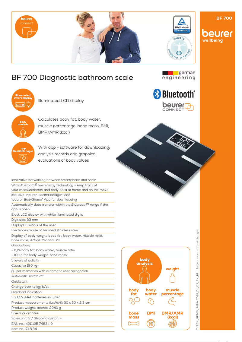 Page 1 de la notice Fiche technique Beurer BF 700