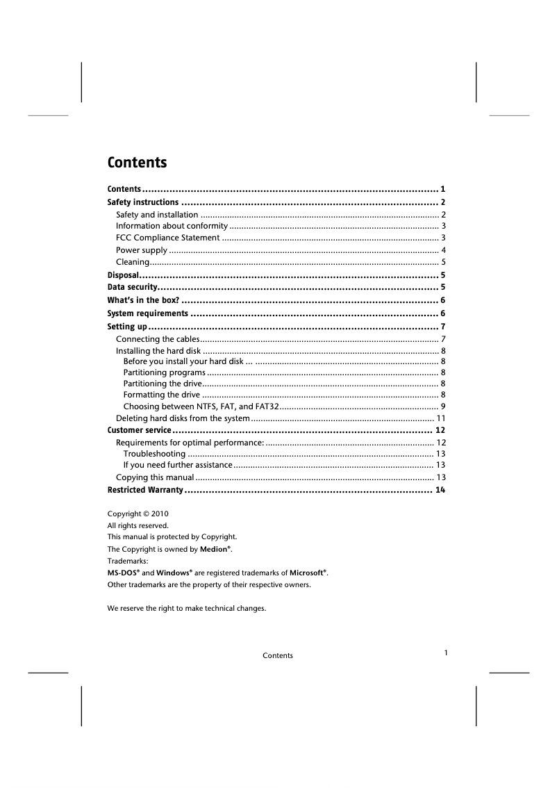 Page 1 de la notice Manuel utilisateur Medion P83761 (MD 90133)