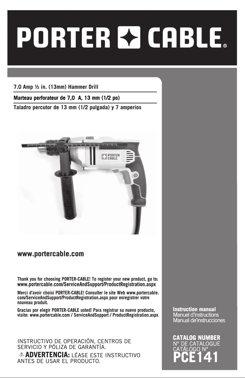 Page 1 de la notice Manuel utilisateur Porter-Cable PCE141