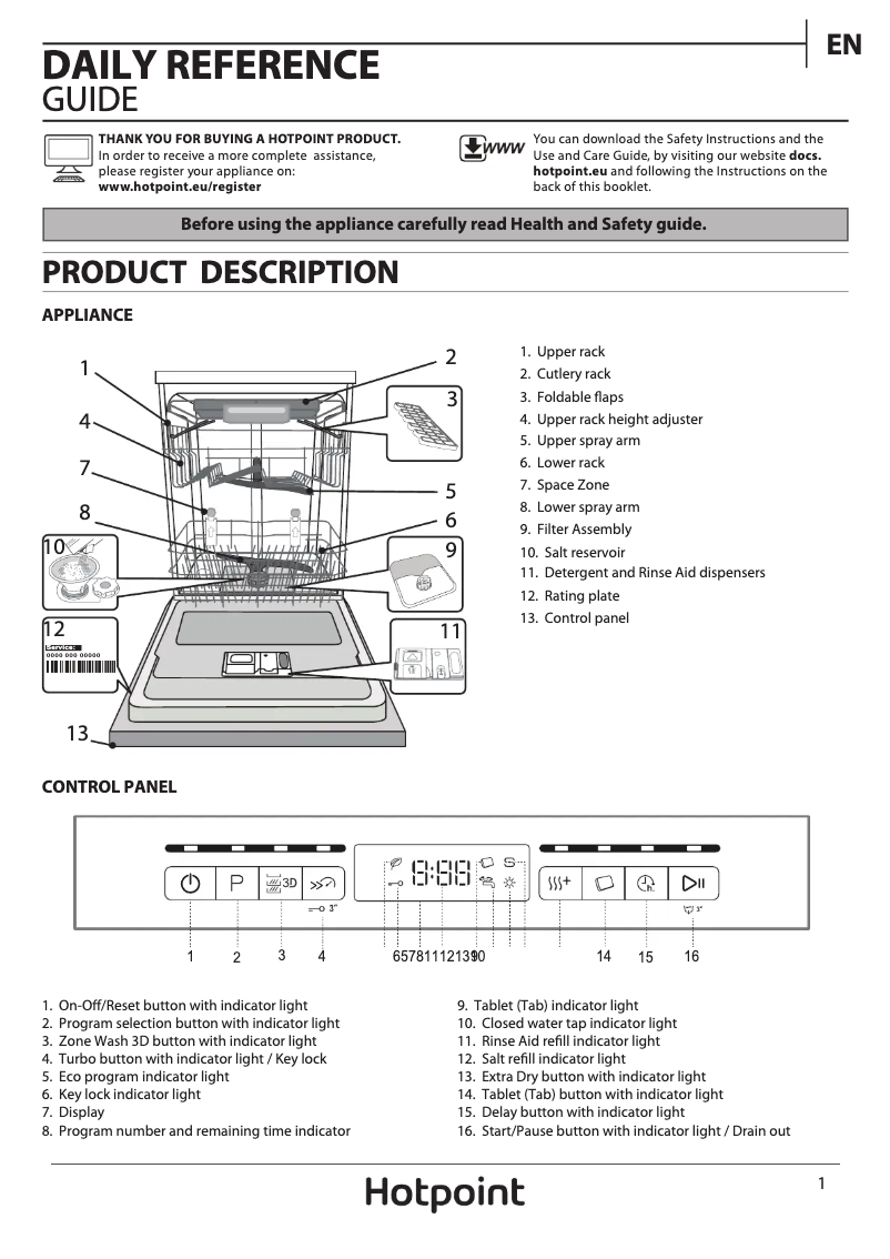 Página 1 del manual Manual de usuario Hotpoint HFO 3P23 WL UK