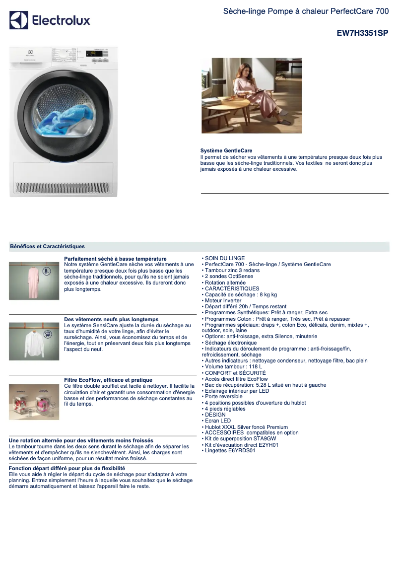 Página 1 del manual Ficha técnica Electrolux EW7H3351SP