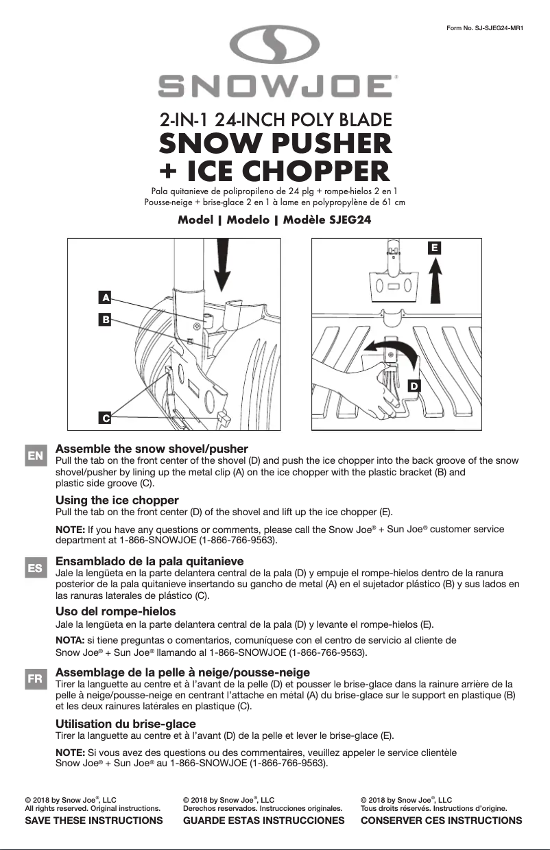 Page 1 de la notice Manuel utilisateur Snow Joe SJEG24
