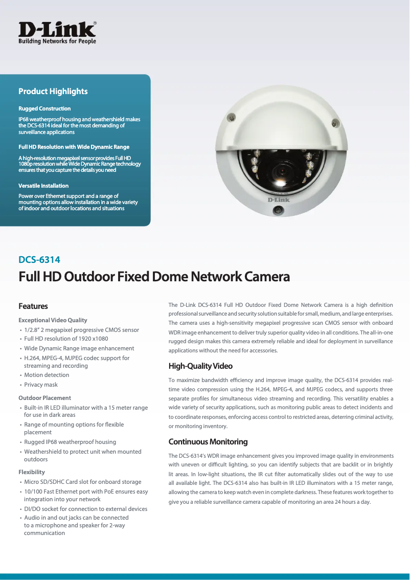 Page 1 de la notice Fiche technique D-Link DCS-6314
