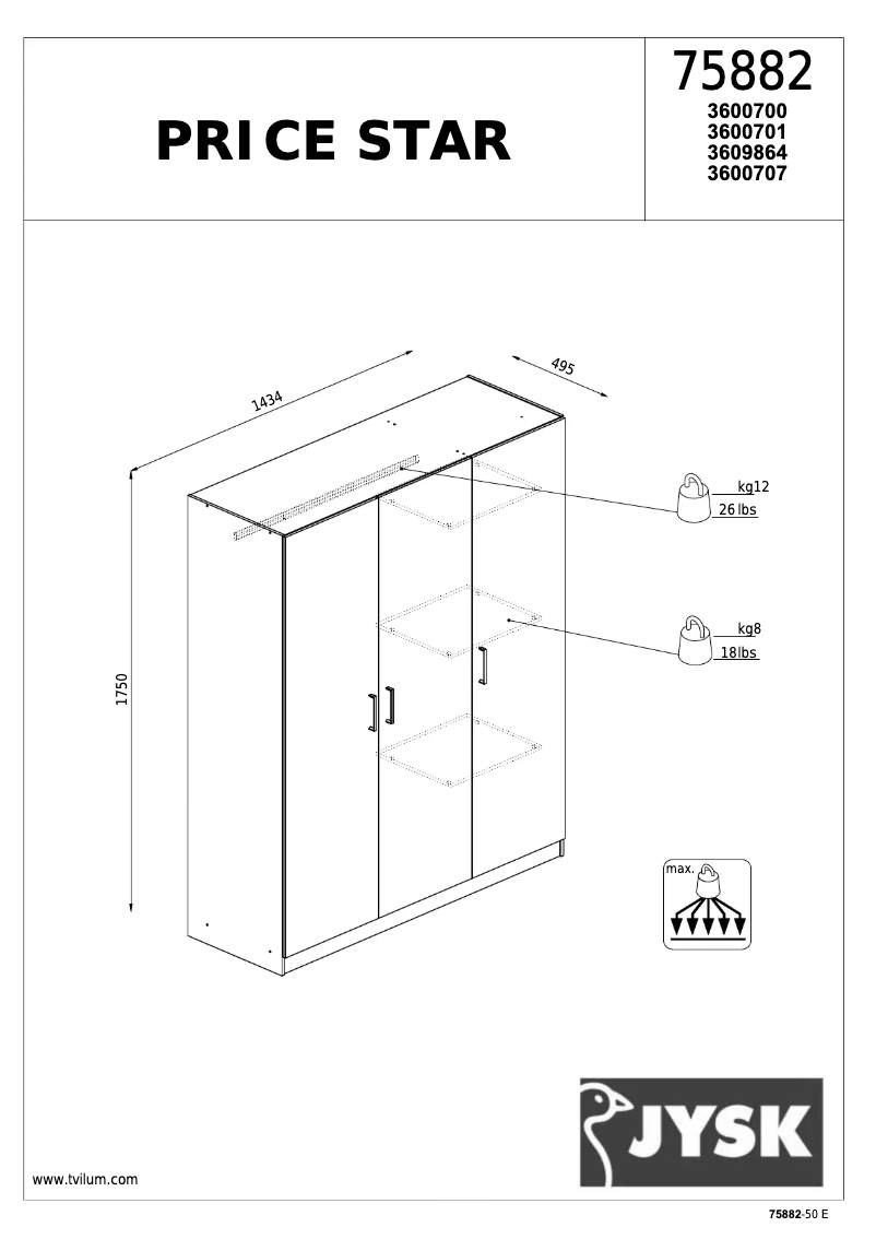Page 1 de la notice Manuel utilisateur JYSK Price Star (145x176x50)