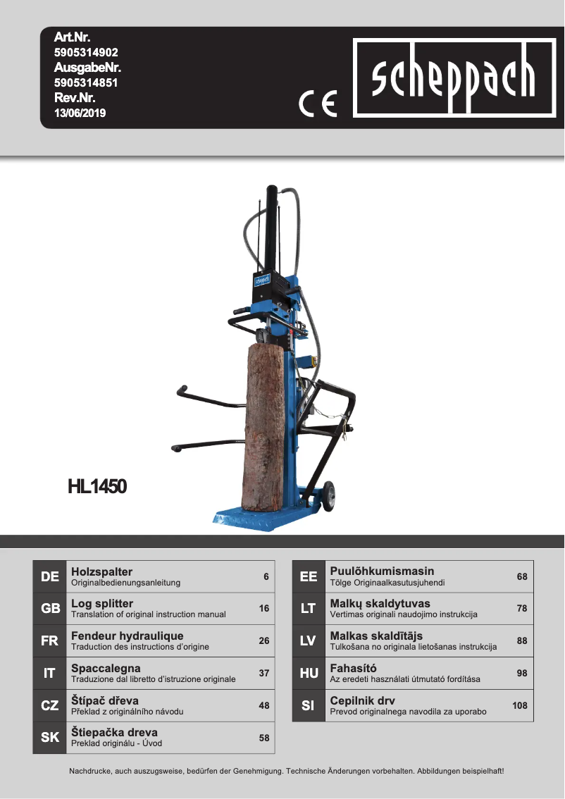 Page 1 de la notice Manuel utilisateur Scheppach HL1450