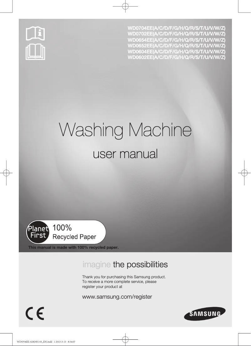 Page 1 de la notice Manuel utilisateur Samsung WD0704EEC