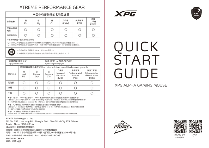 Page 1 de la notice Manuel utilisateur XPG Alpha