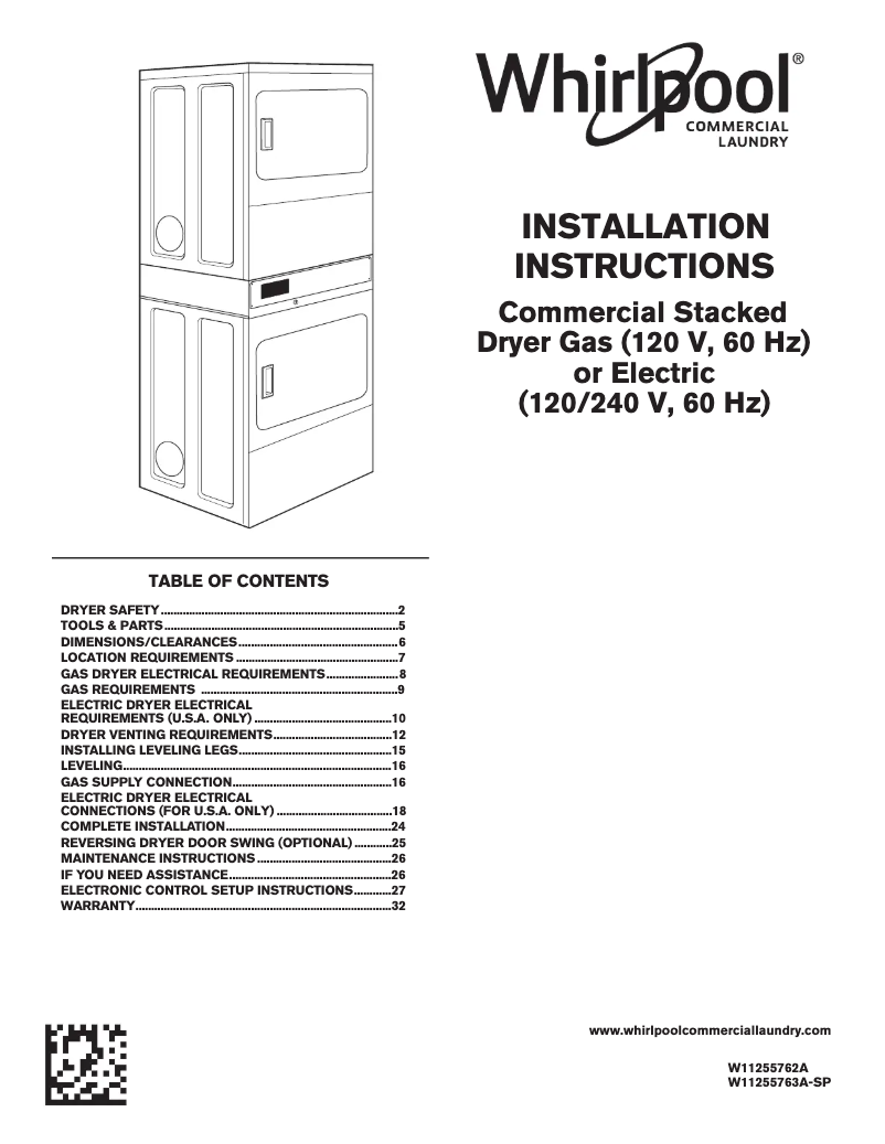 Page 1 de la notice Guide d'installation Whirlpool CSP2941HQ