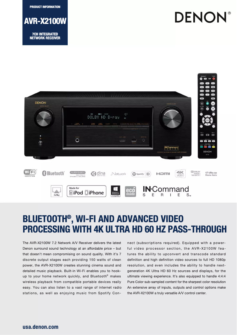 Page 1 de la notice Fiche technique Denon AVR-X2100W