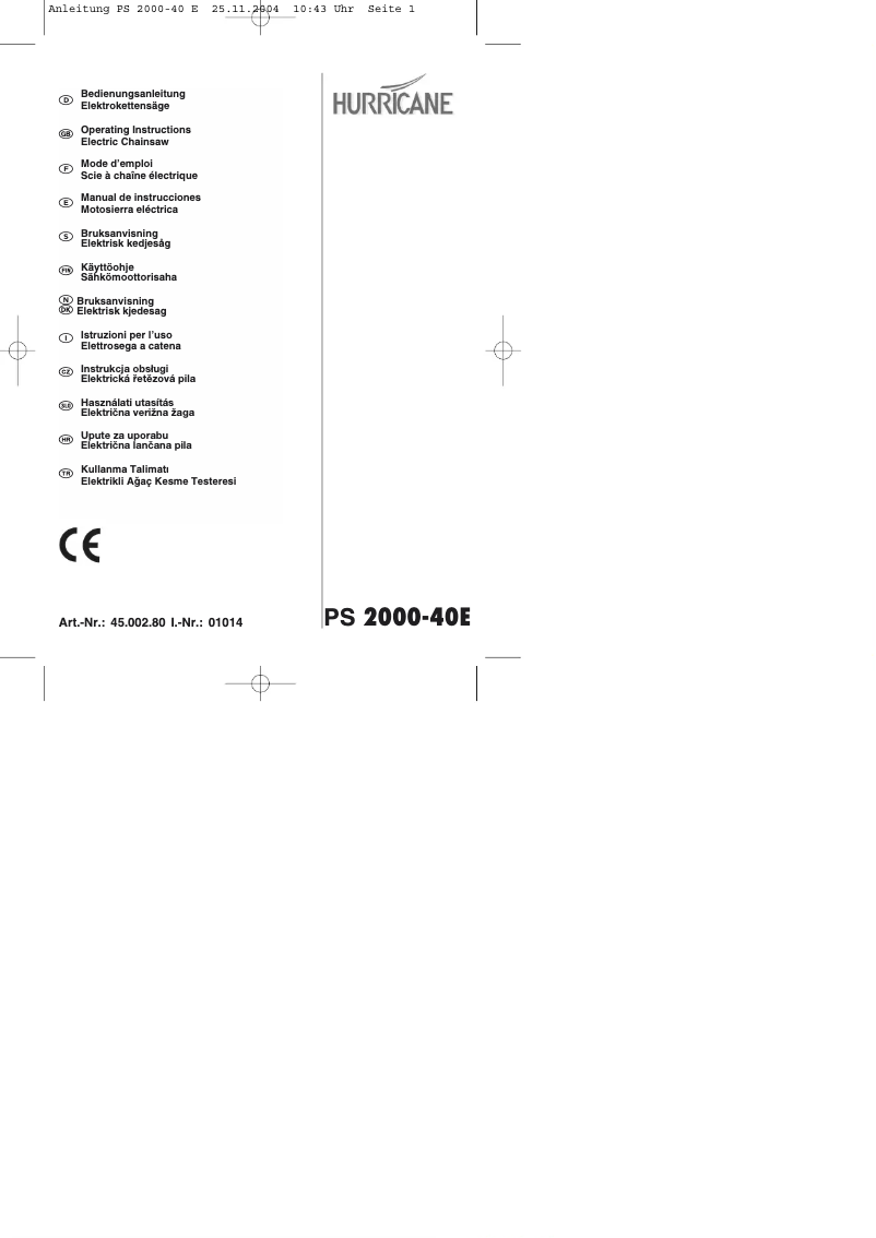 Page 1 de la notice Manuel utilisateur Hurricane PS 2000-40 E