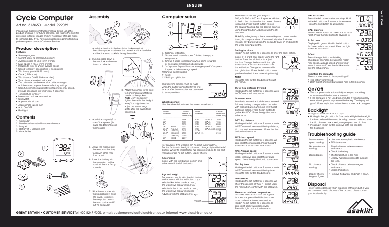Page 1 de la notice Manuel utilisateur Asaklitt 922089