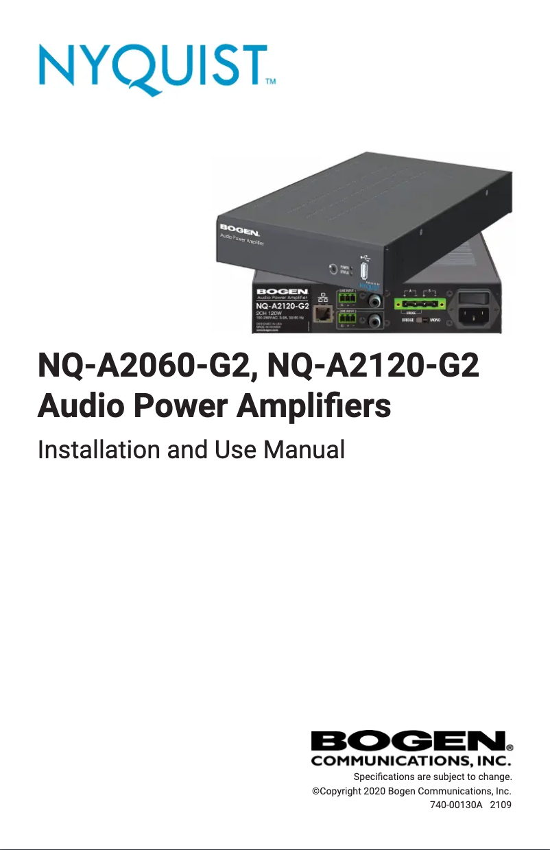 Page 1 de la notice Manuel utilisateur Bogen NQ-A2060-G2