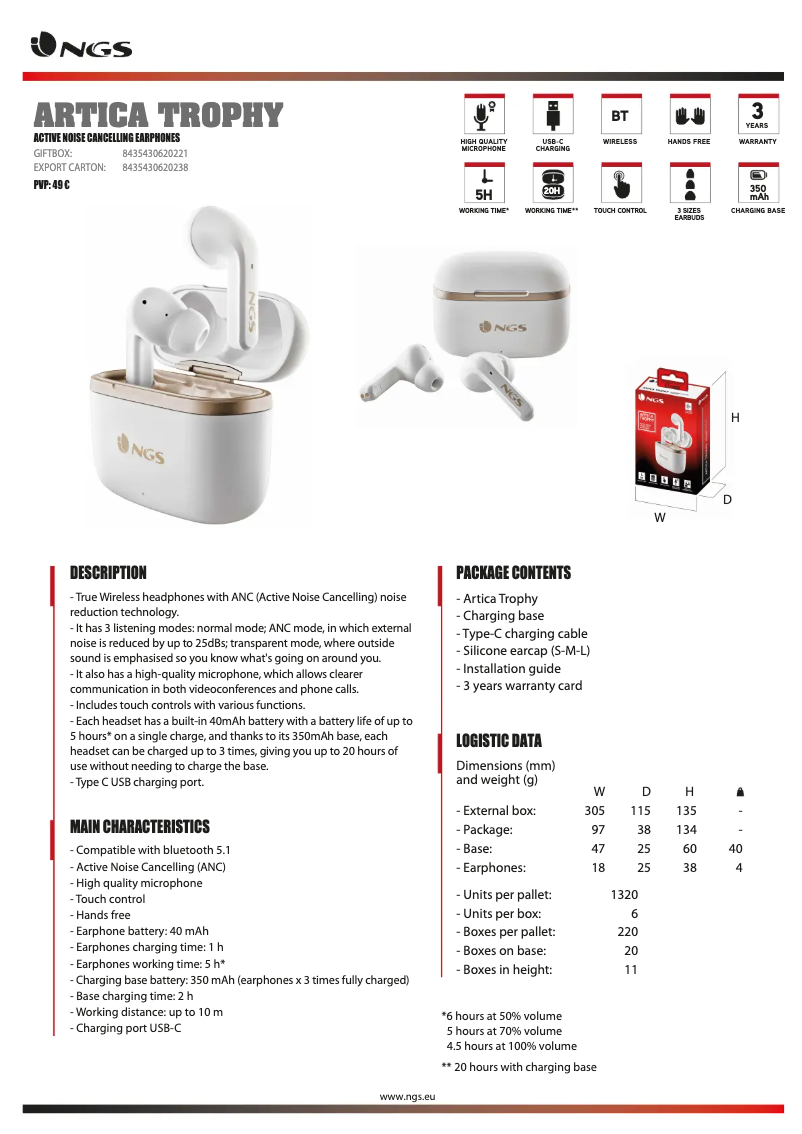 Page 1 de la notice Fiche technique NGS Artica Trophy