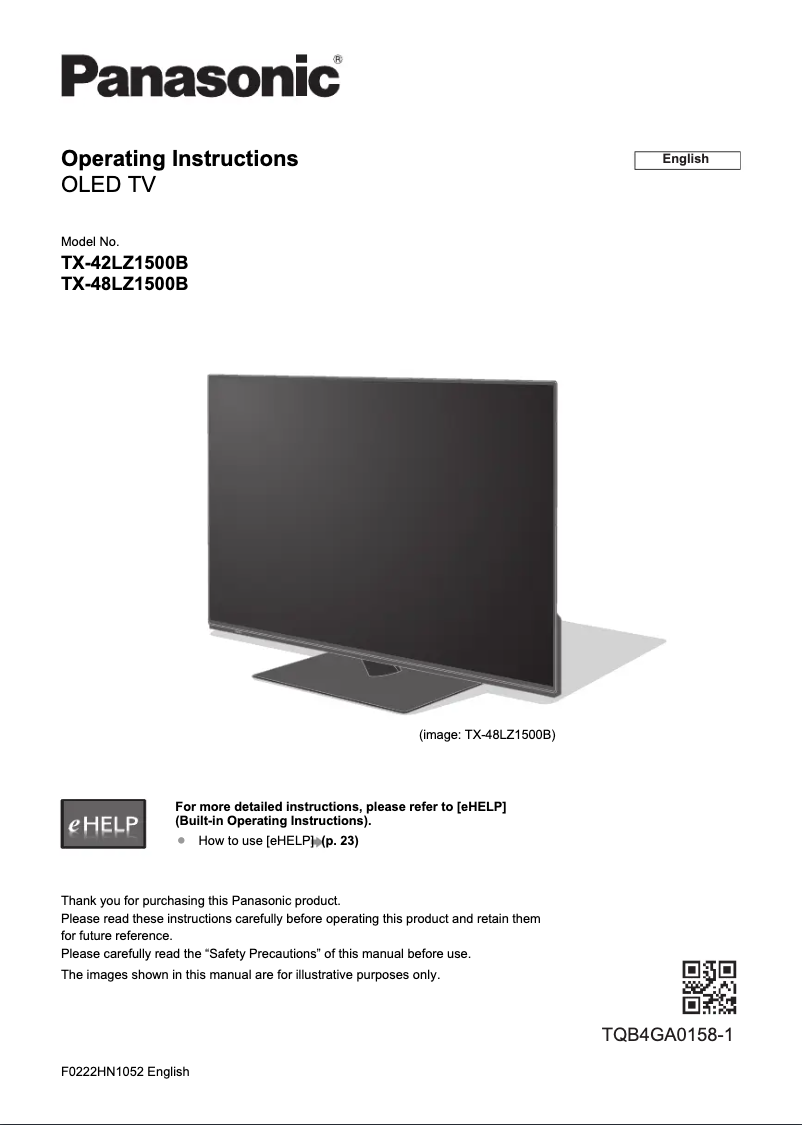 Page 1 de la notice Guide de démarrage rapide Panasonic TX-42LZ1500B