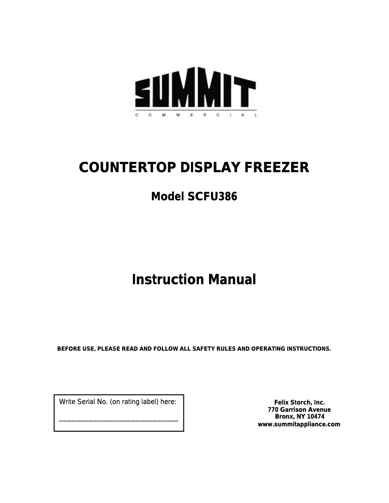 Page 1 de la notice Mode d'emploi Summit SCFU386