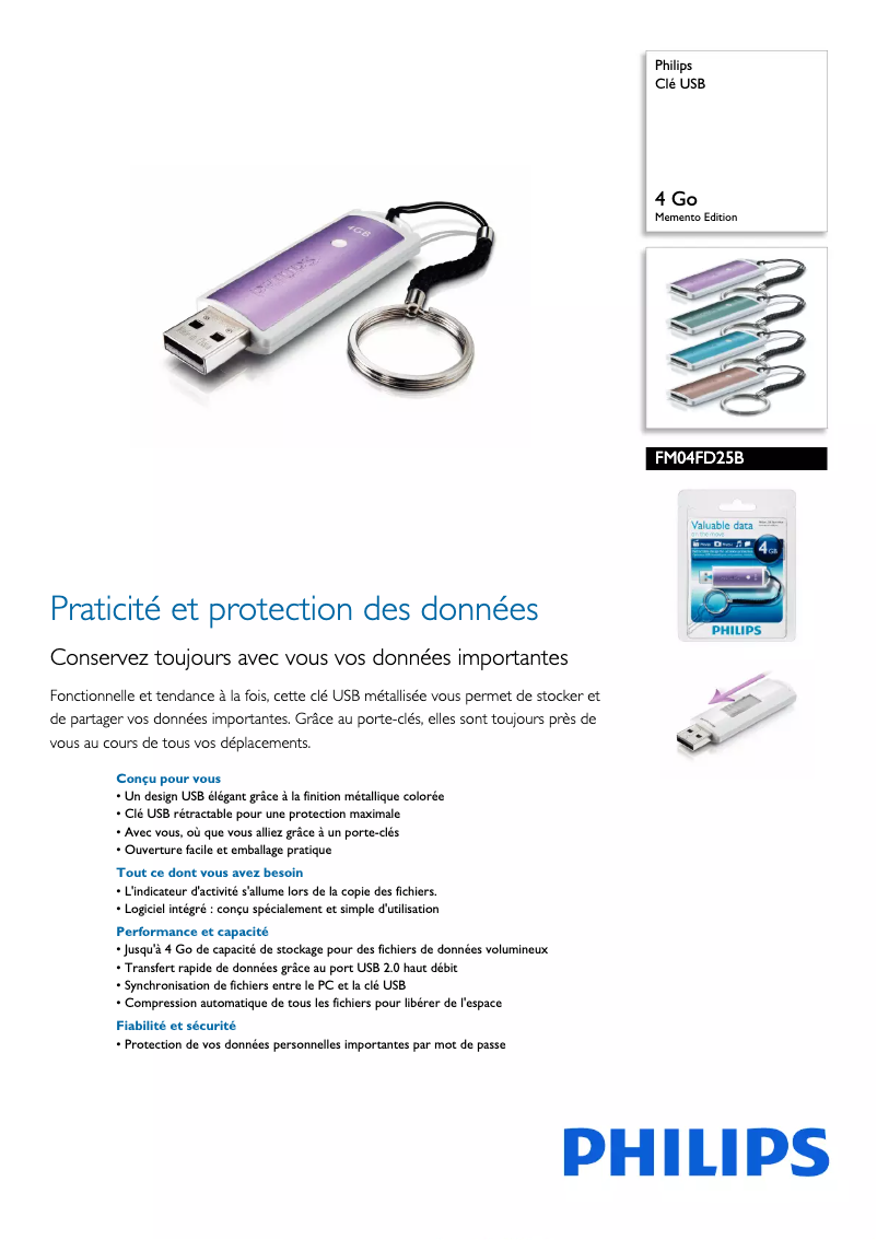 Page 1 de la notice Fiche technique Philips FM04FD25B