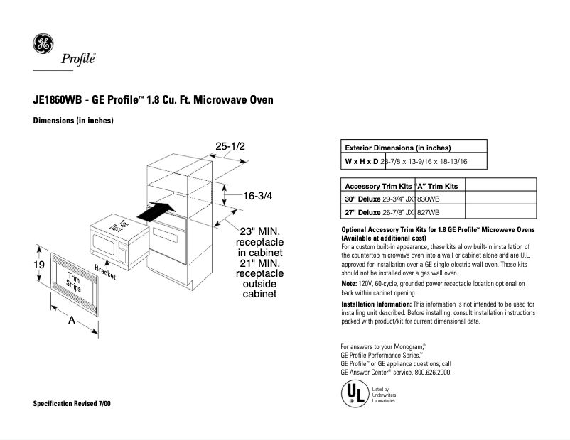 Página 1 del manual Ficha técnica GE Profile JE1860WB
