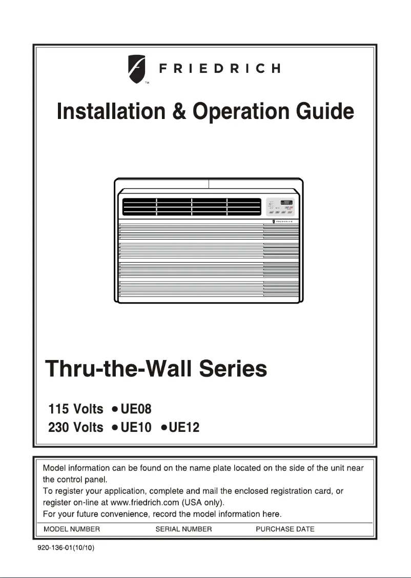 Page 1 de la notice Manuel utilisateur Friedrich Uni-Fit UE12C33