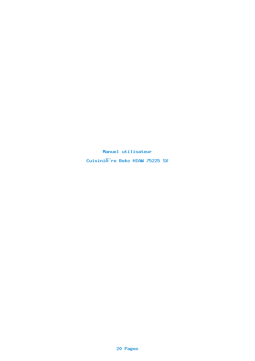 Page 1 de la notice Manuel utilisateur Beko HIAW 75225 SX