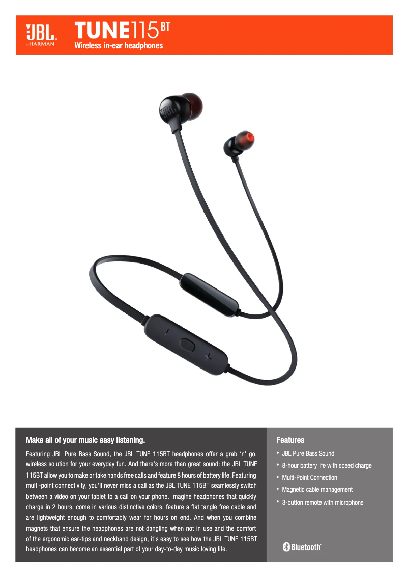 Página 1 del manual Ficha técnica JBL Tune 115BT