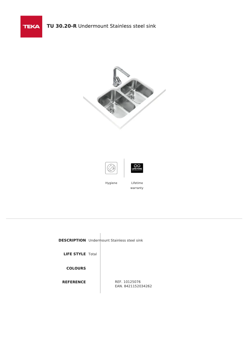 Page 1 de la notice Fiche technique Teka TU 30.20-R