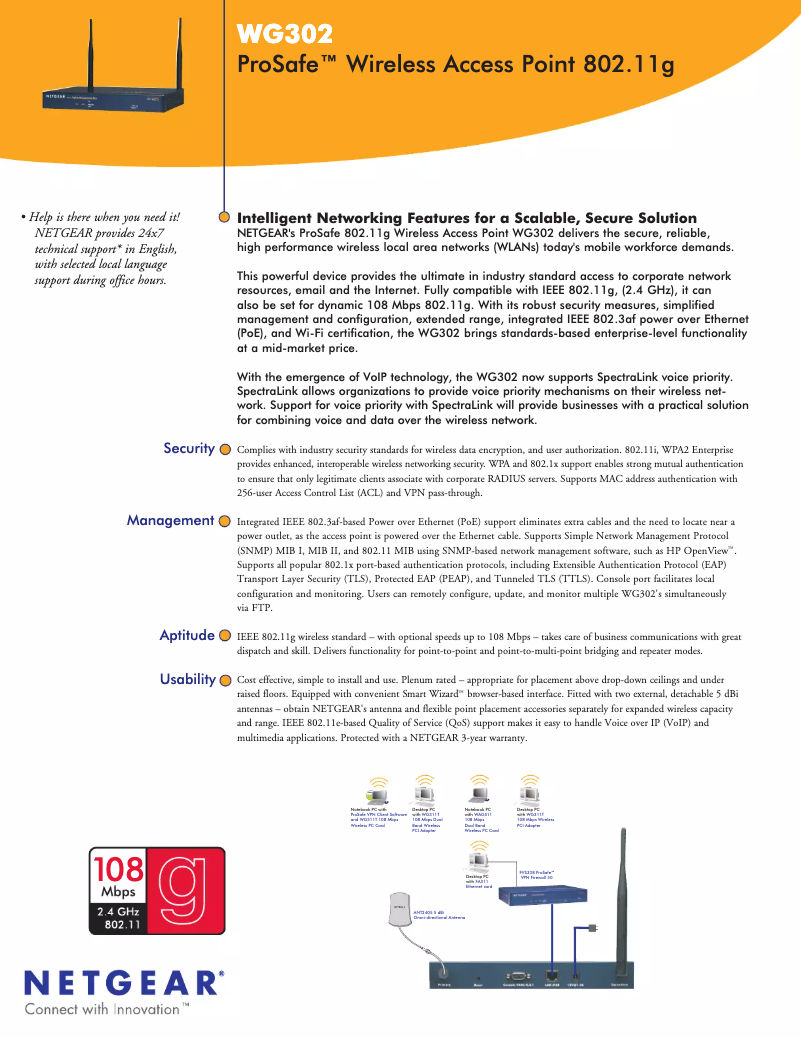 Page 1 of the manual Technical Sheet Netgear WG302v2
