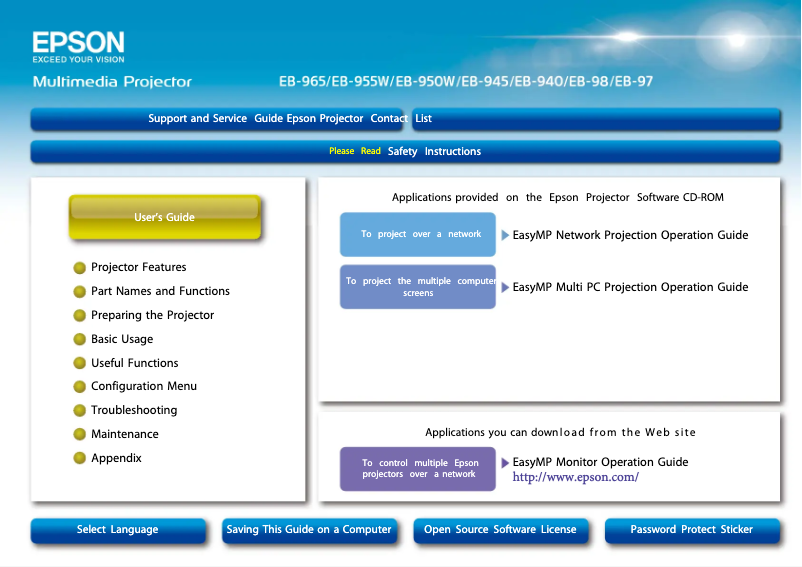 Página 1 del manual Manual de usuario Epson EB-955W