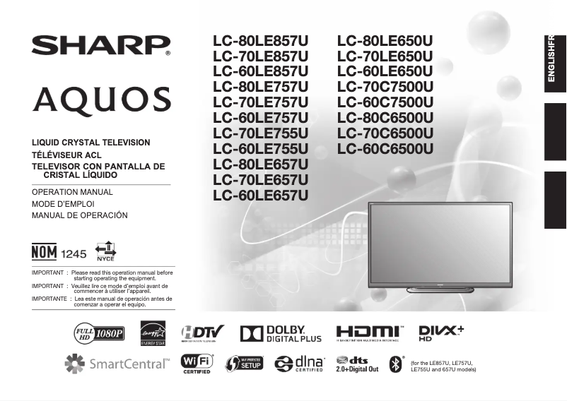 Page 1 de la notice Manuel utilisateur Sharp Aquos LC-60LE757U