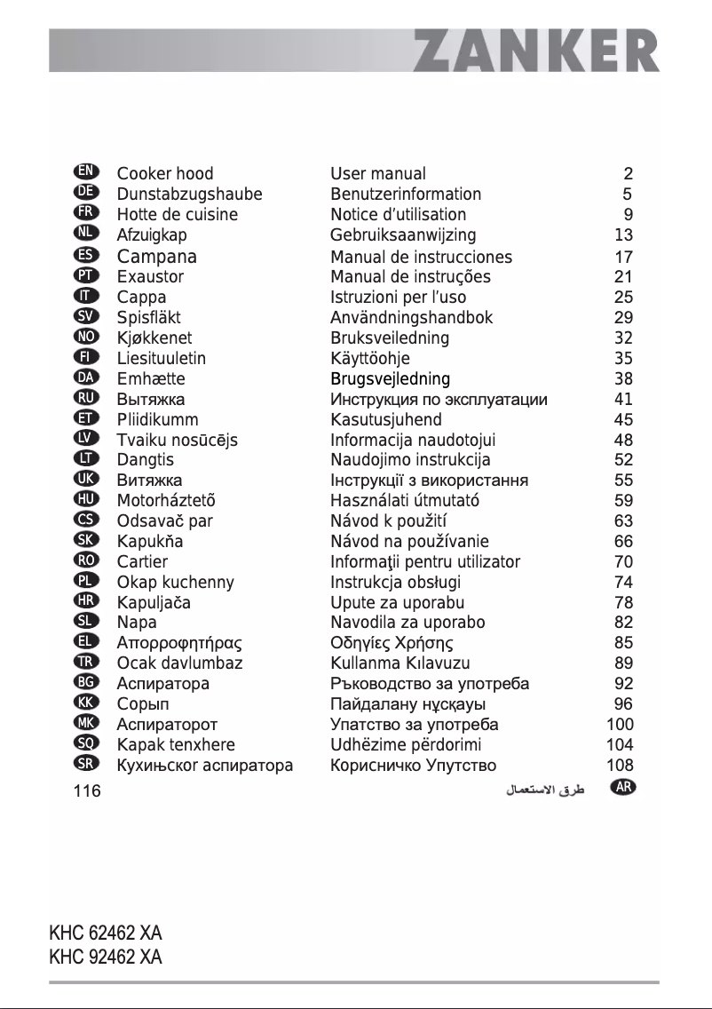Page 1 de la notice Manuel utilisateur Zanker KHC92462XA