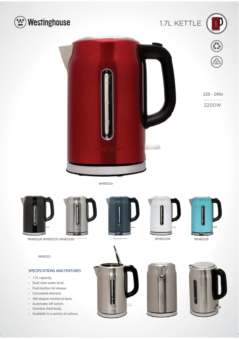 Page 1 de la notice Manuel utilisateur Westinghouse WHKE02W