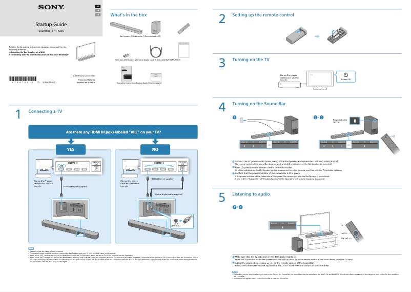 Page 1 de la notice Guide d'installation Sony HT-S350