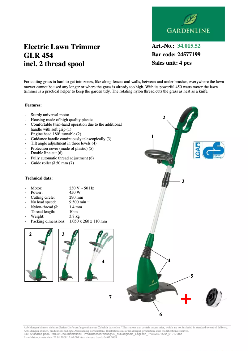 Page 1 de la notice Manuel utilisateur Gardenline GLR 454