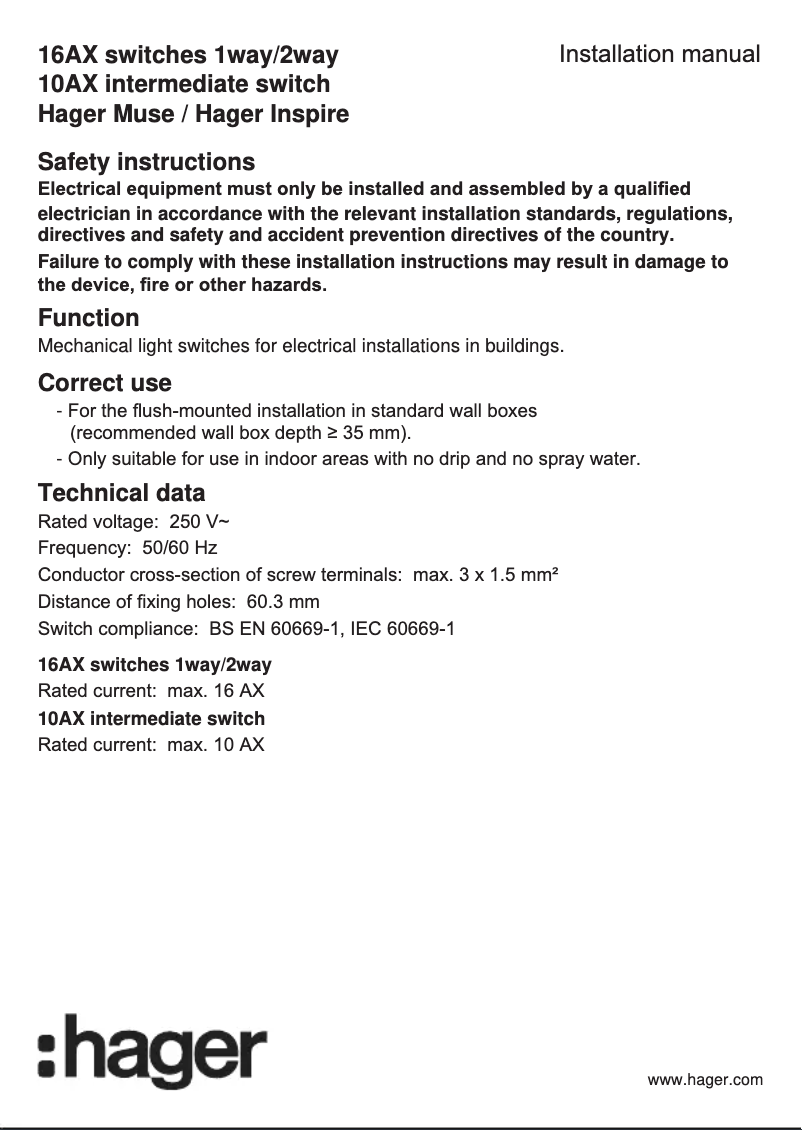 Page 1 of the manual User Manual Hager WGCXR122NB