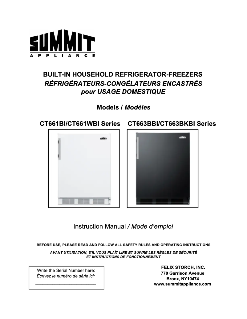 Page 1 de la notice Manuel utilisateur Summit CT663BKBISSTB